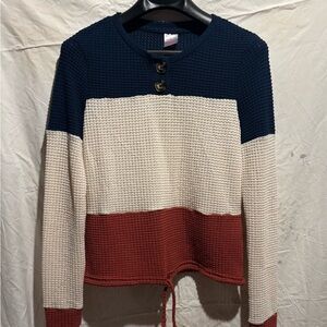 No Boundaries Colorblock Crewneck Sweater - Navy, Cream, Rust